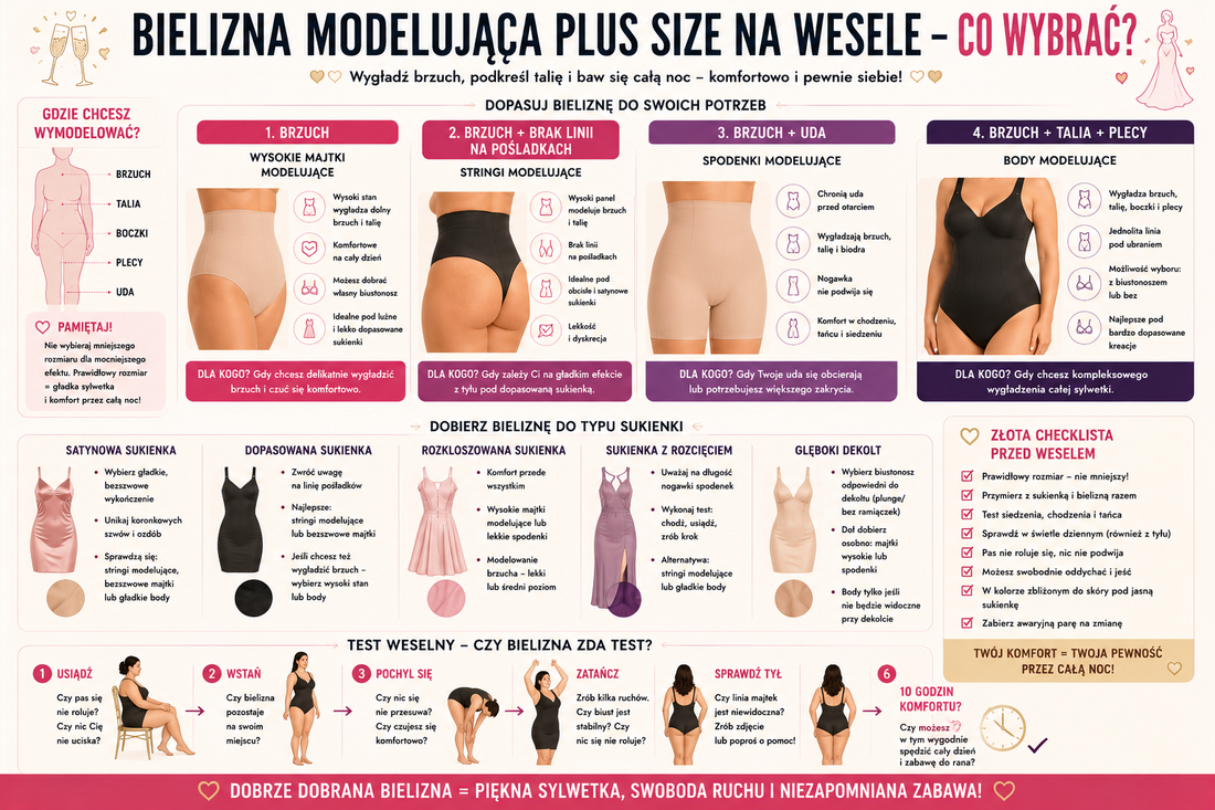 Bielizna modelująca plus size na wesele – co wybrać pod sukienkę, żeby wygładzić brzuch i czuć się komfortowo?