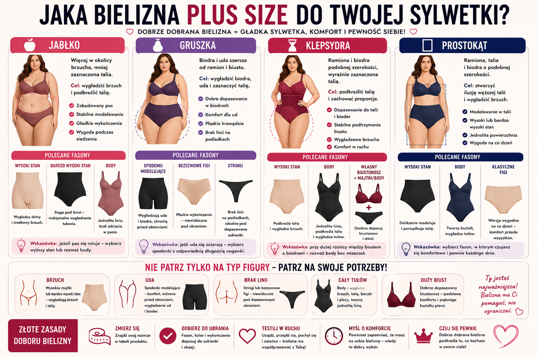 Jak dobrać bieliznę plus size do typu sylwetki? Jabłko, gruszka, klepsydra i prostokąt