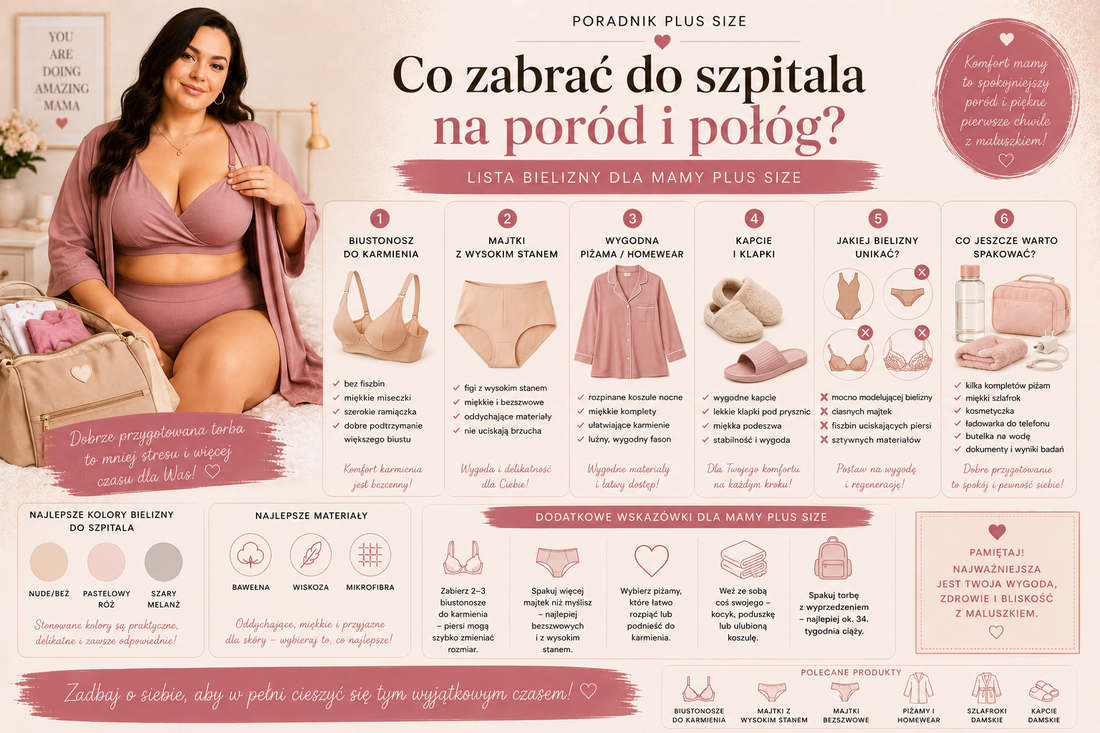 Co zabrać do szpitala na poród i połóg? Lista bielizny dla mamy plus size