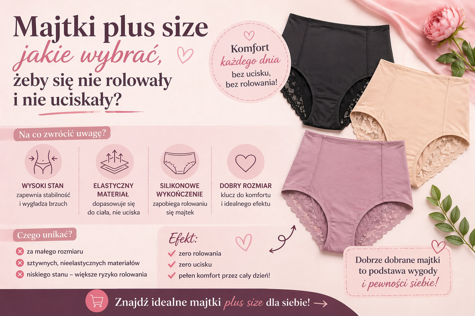 Majtki plus size – jakie wybrać, żeby się nie rolowały i nie uciskały?