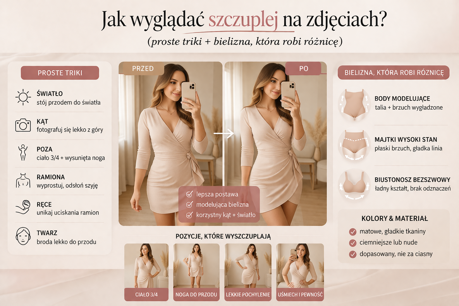 Jak wyglądać szczuplej na zdjęciach? (proste triki + bielizna, która robi różnicę)