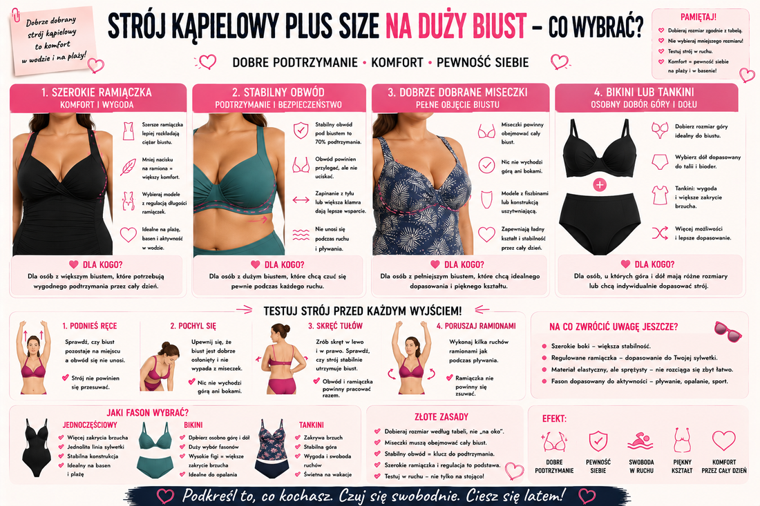 Strój kąpielowy plus size na duży biust – jaki fason zapewni dobre podtrzymanie?