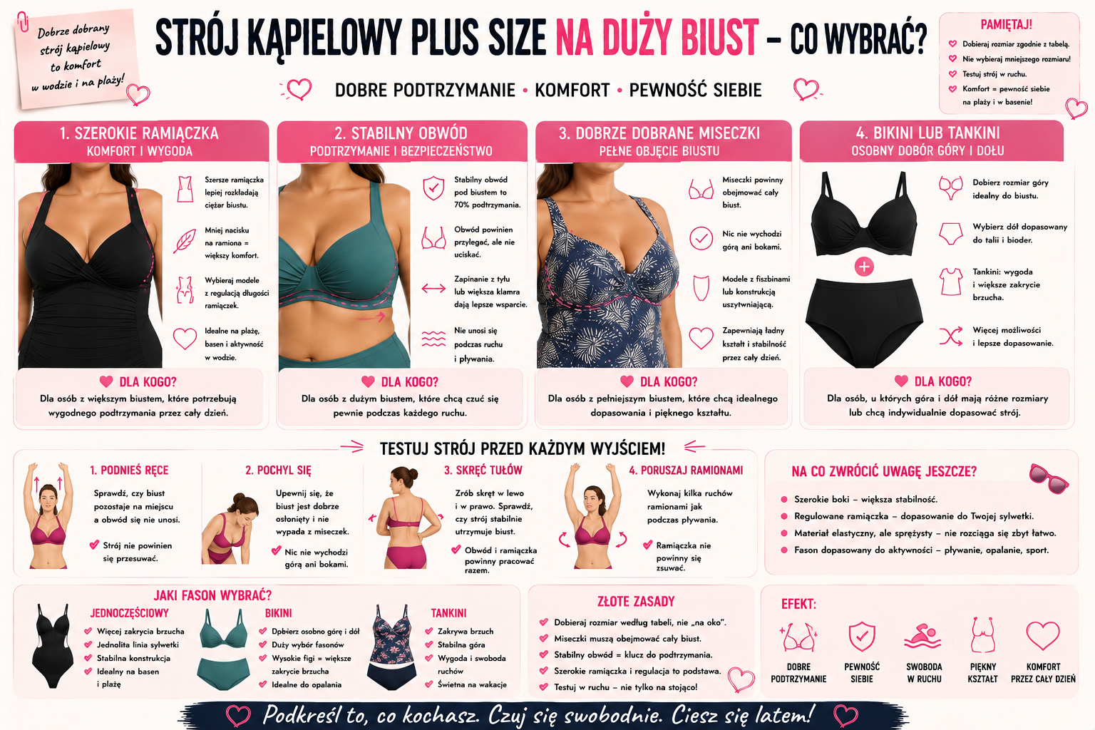 Strój kąpielowy plus size na duży biust – jaki fason zapewni dobre podtrzymanie?