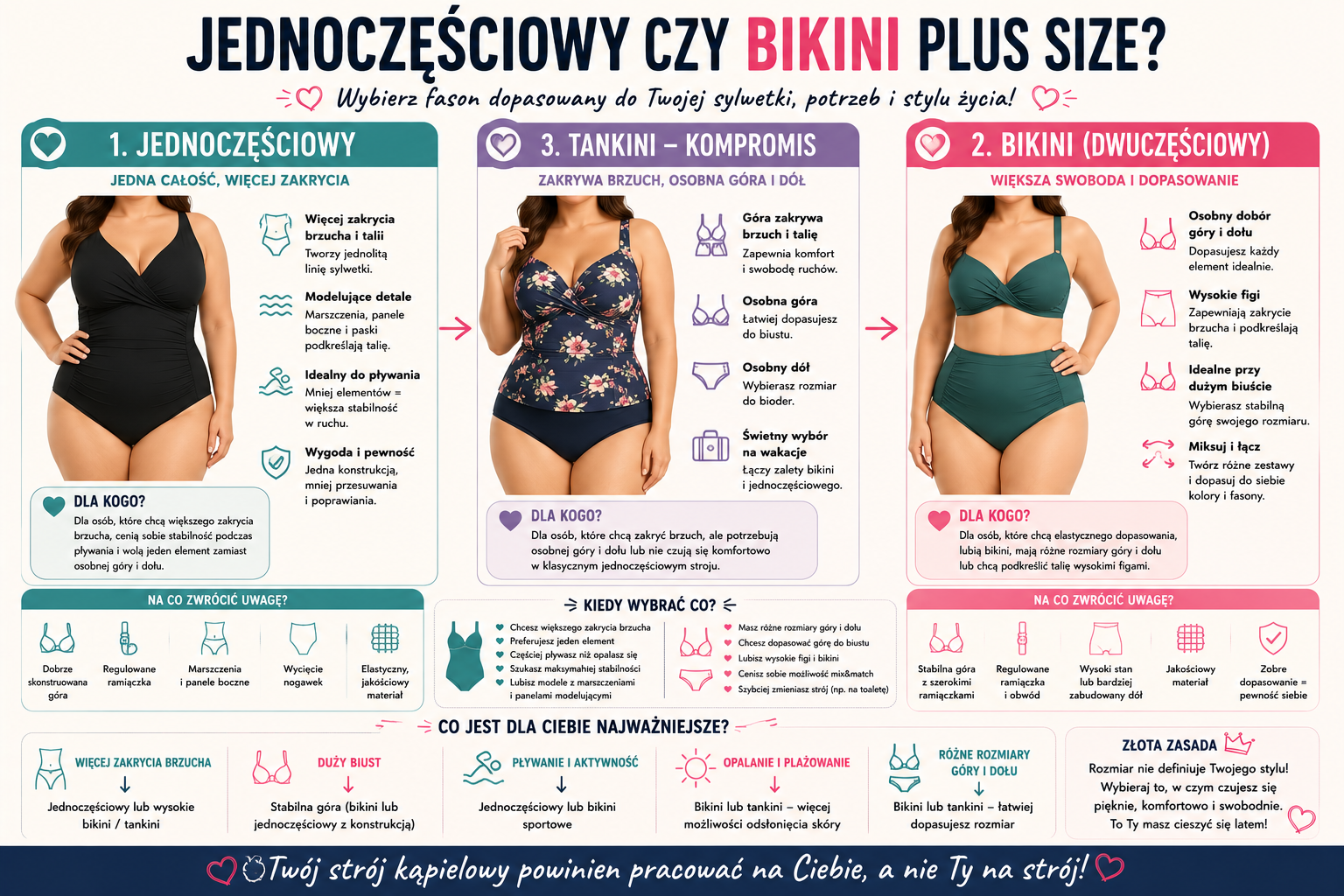 Jednoczęściowy czy dwuczęściowy strój kąpielowy plus size – który wybrać?