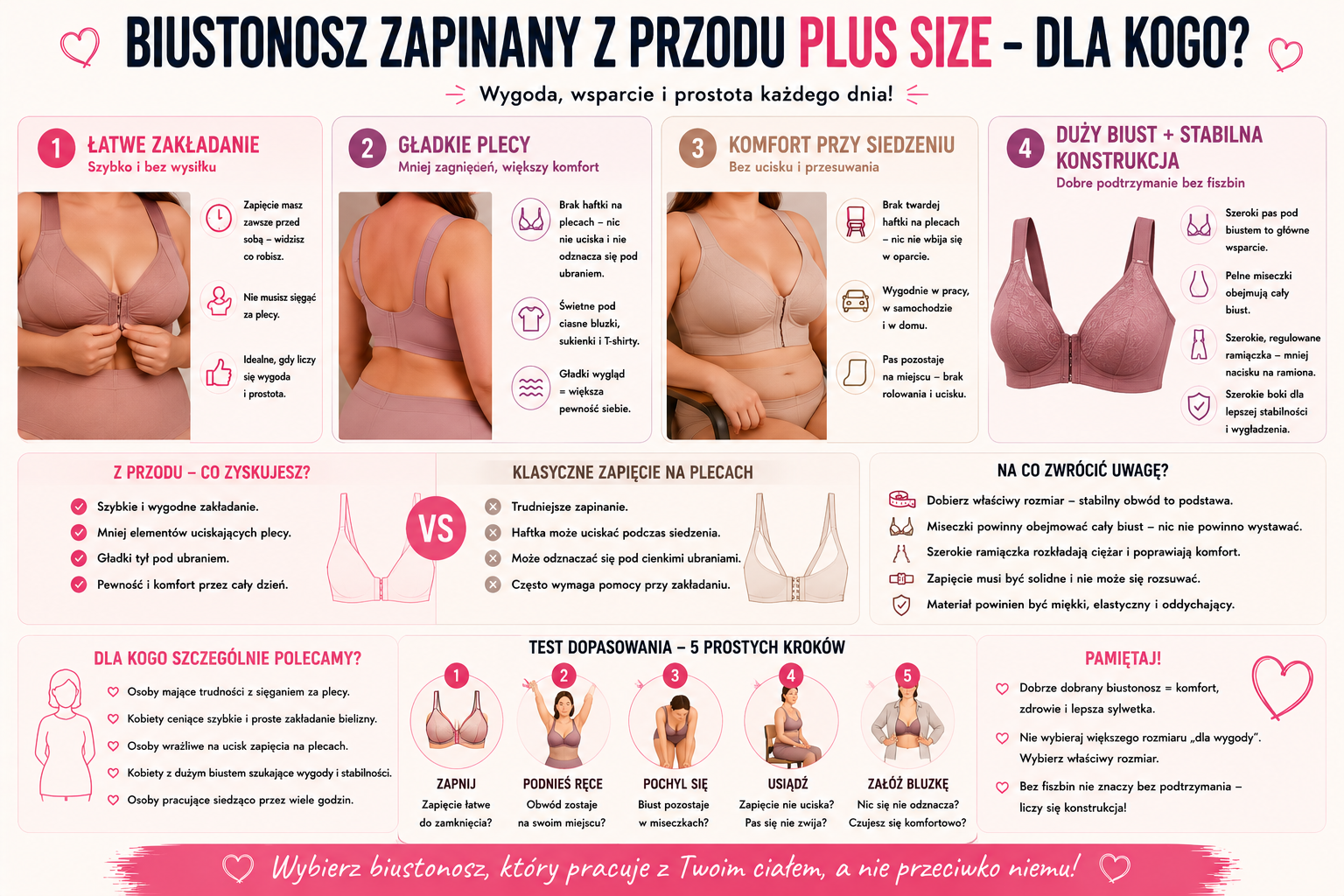 Biustonosz zapinany z przodu plus size – 7 sytuacji, w których jest wygodniejszy od klasycznego