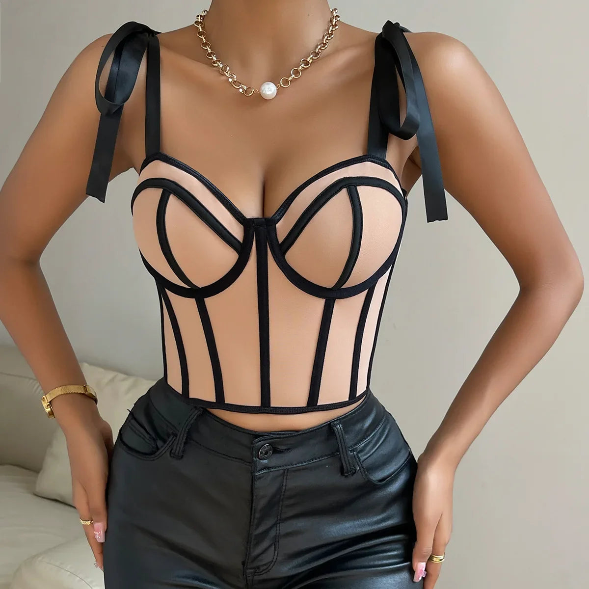 Gorset z wiązanymi ramiączkami plus size Noémie-lorana.eu