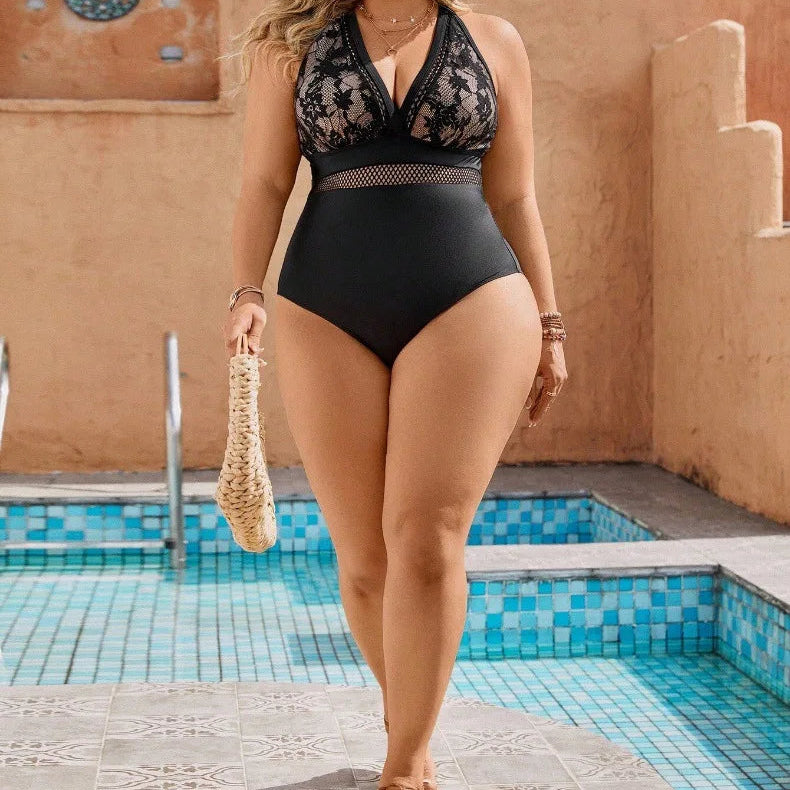 Jednoczęściowy strój kąpielowy z koronkową górą Céline