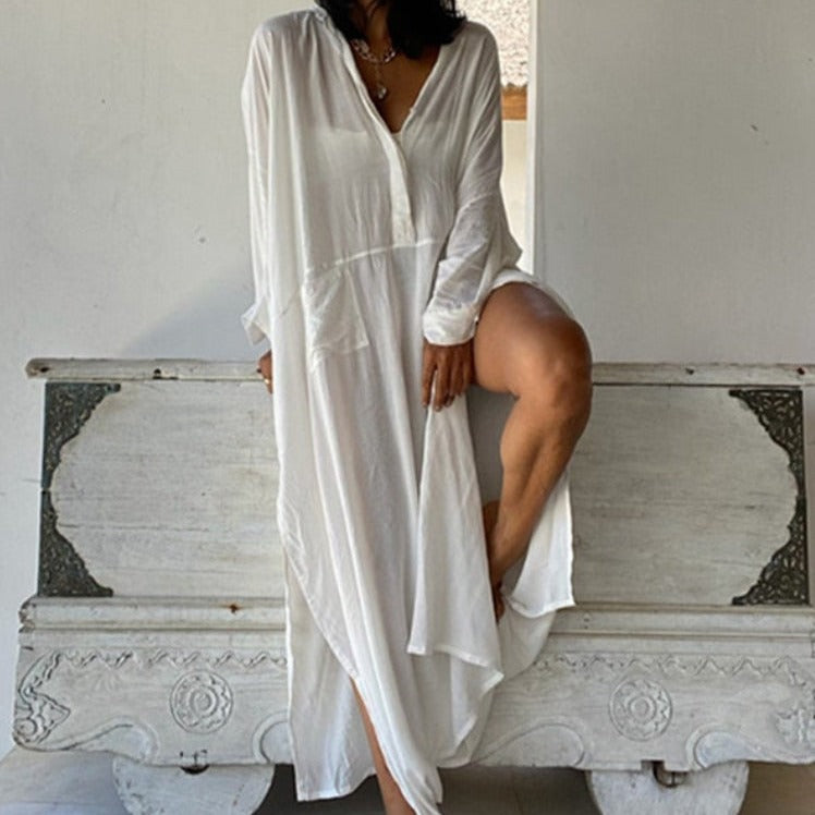 Longue robe de plage transparente avec poches-lorana.eu