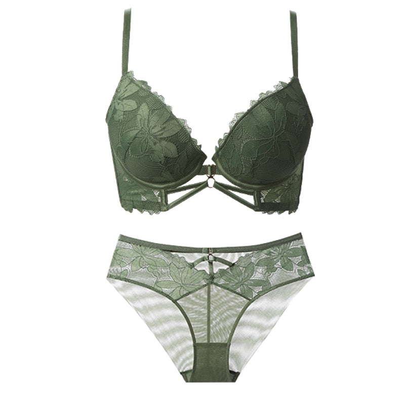 Ensemble de lingerie en dentelle avec bretelles décoratives PUSH UP-lorana.eu