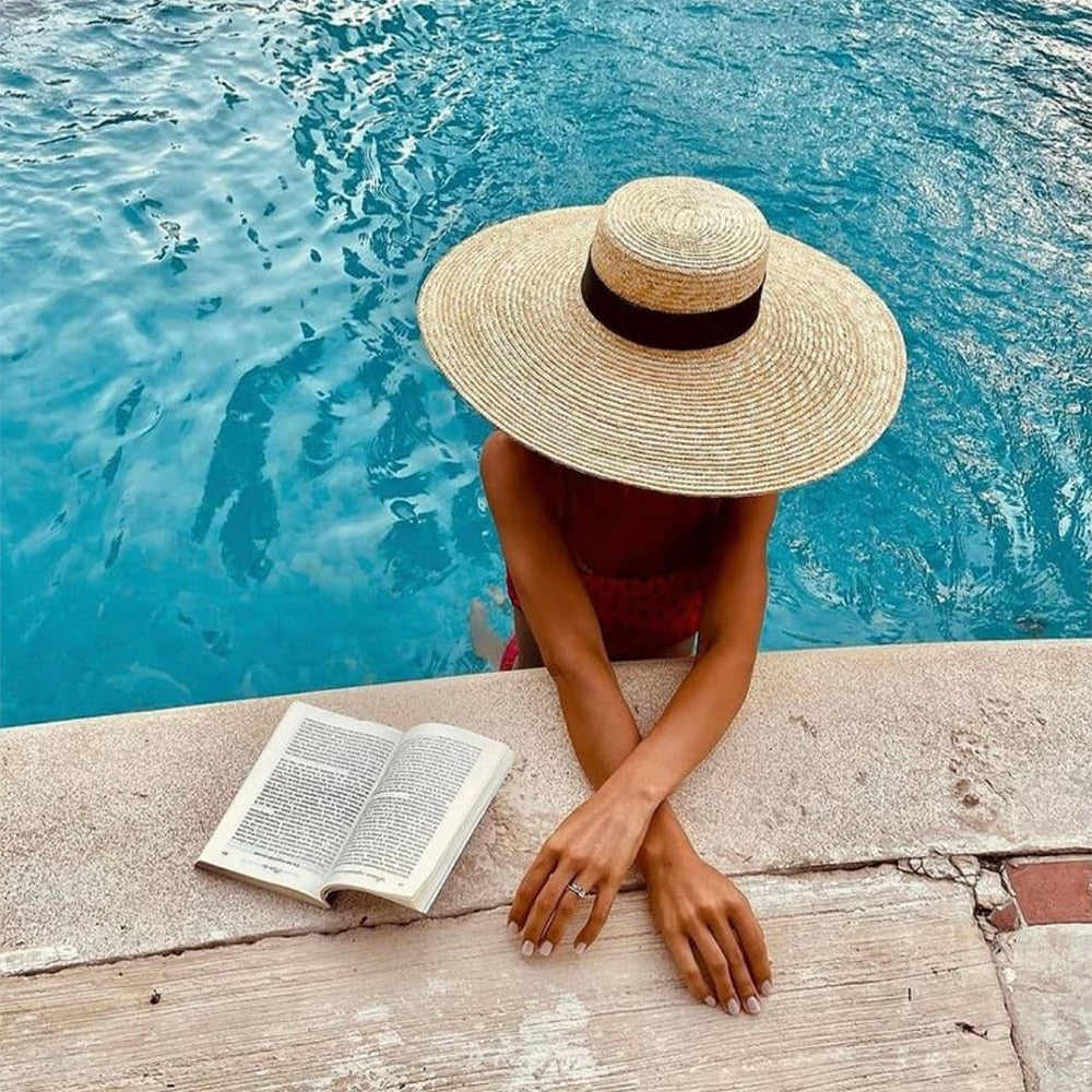 Chapeau de plage en paille avec ruban-lorana.eu