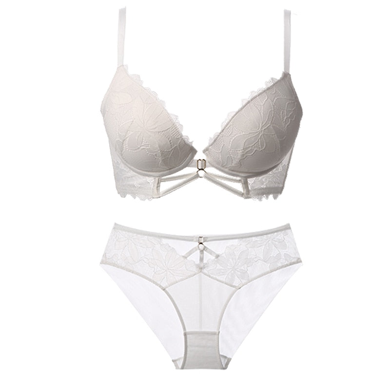 Ensemble de lingerie en dentelle avec bretelles décoratives PUSH UP-lorana.eu